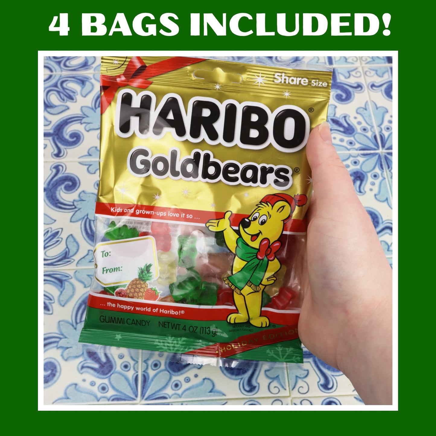 Haribo Christmas Gummy Bears, Fruit Flavored Red White And Green Chewy Candies, Festive Stocking Stuffer Gift, 4 Ounces (Pack Of 4)