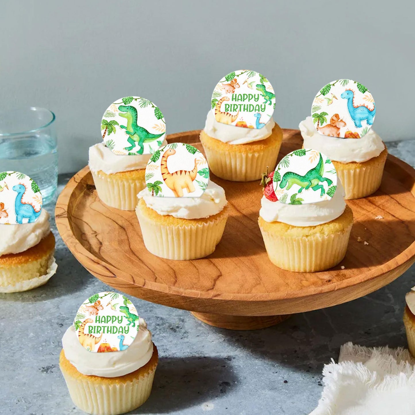 Cyodoos 40 Pcs Edible Dinosaur Cupcake Toppers Wafer Paper Dinosaur Baby Dinosaur Cupcake Drink Topper Children'S Birthday Party
