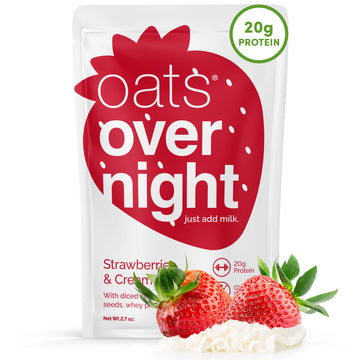 Oats Overnight Strawberries & Cream Breakfast Shake - 20g Protein, High Fiber, Gluten Free, 2.7 oz (Pack of 8)
