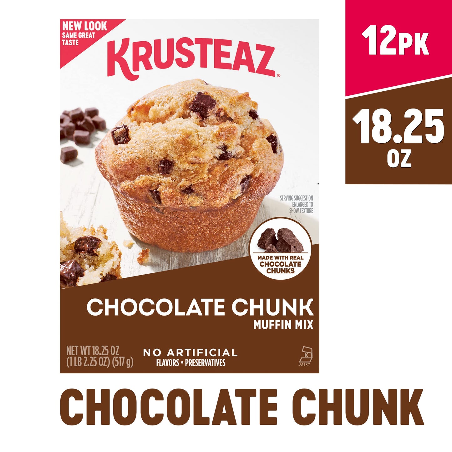 Krusteaz Chocolate Chunk Muffin Mix - No Artificial Flavors/Preservatives - 18.25 Oz Box (Pack Of 12)