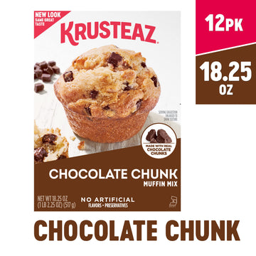 Krusteaz Chocolate Chunk Muffin Mix - No Artificial Flavors/Preservatives - 18.25 Oz Box (Pack Of 12)