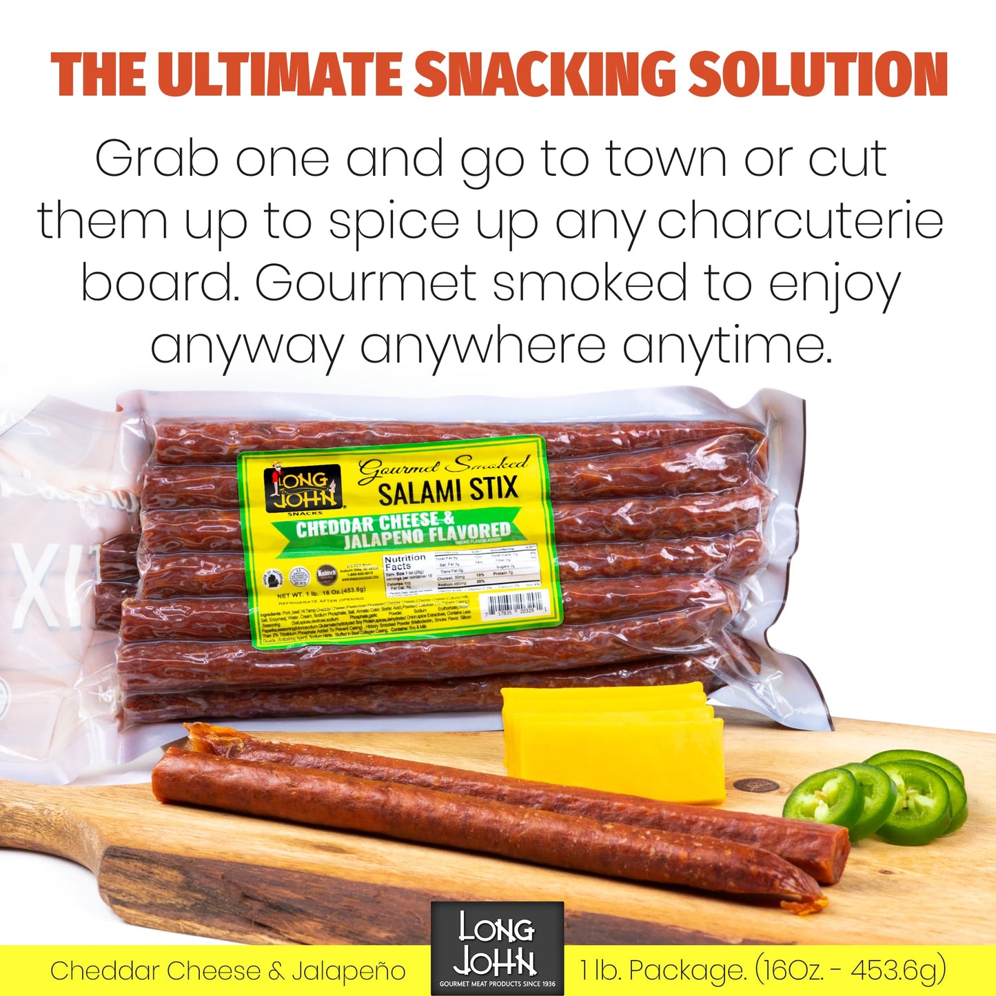 Long John Snacks Jalapeo Cheddar Dried Salami Stix - Premium Hand-Crafted From Beef And Pork - Gluten-Free, Bold Non-Overpowerin