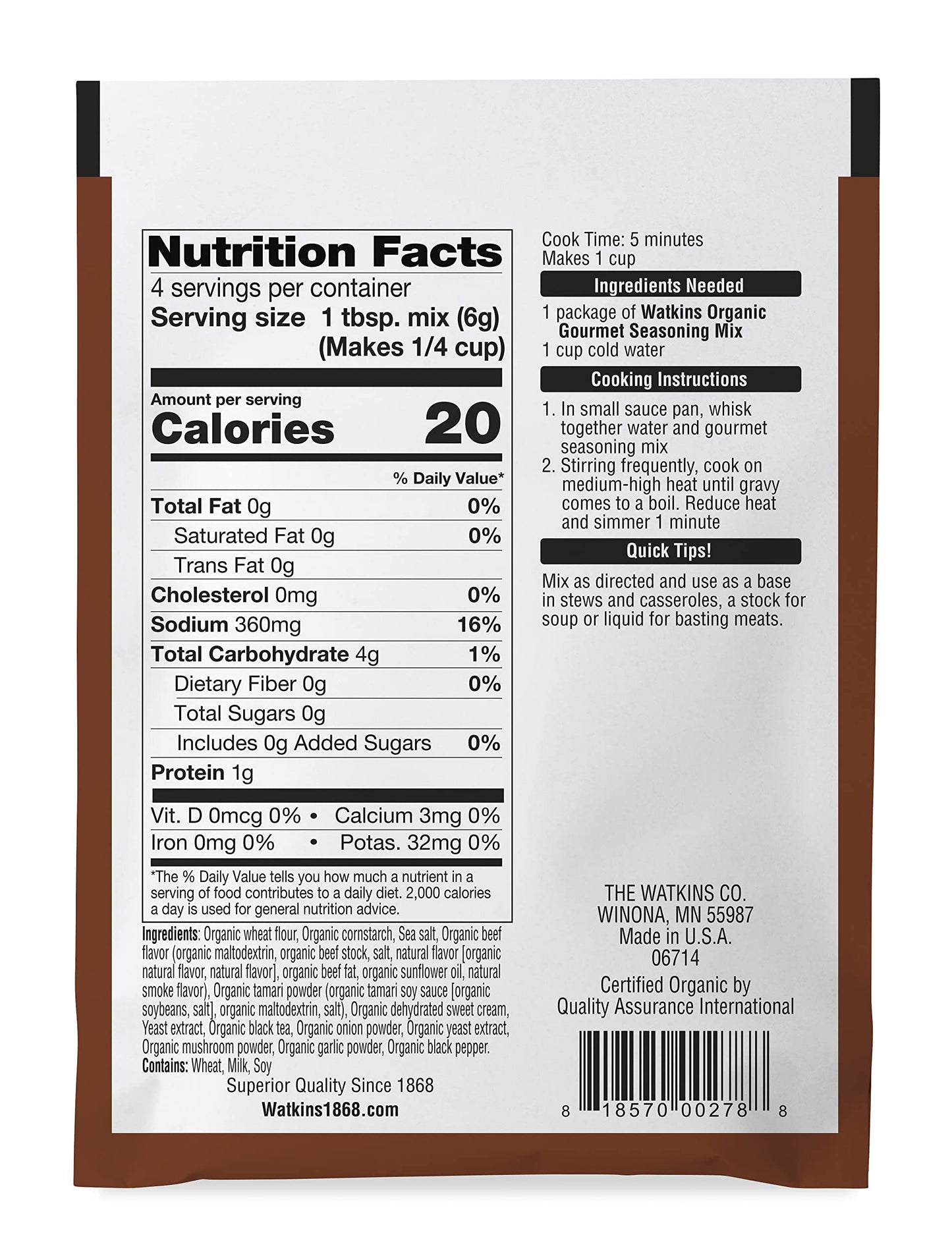 Watkins Organic Brown Gravy Gourmet Seasoning Mix, 0.85 Oz (Pack Of 12)