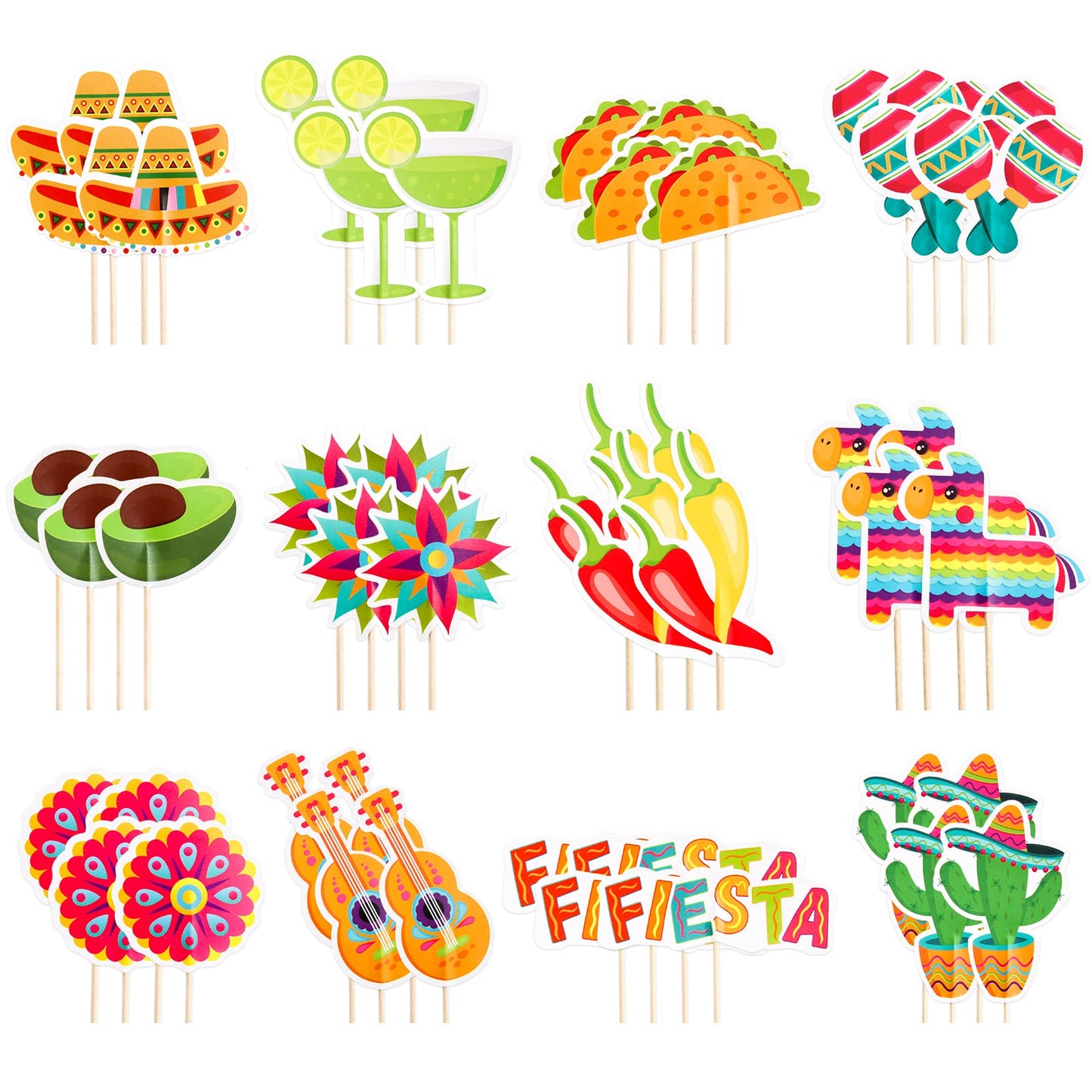 48Pcs Fiesta Cupcake Toppers Cinco De Mayo Decorations Mexican Fiesta Party Decorations Supplies