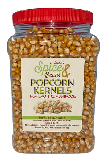 Popcorn Kernels by Dashers Spice & Beans | Non-GMO | XL Mushroom Kernels | 3 lb.