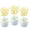 YCTHUNFISH 24 Pack Cupcake Toppers Glitter Number 50 Gold 50th Birthday Wedding Anniversary Party Supplies Small