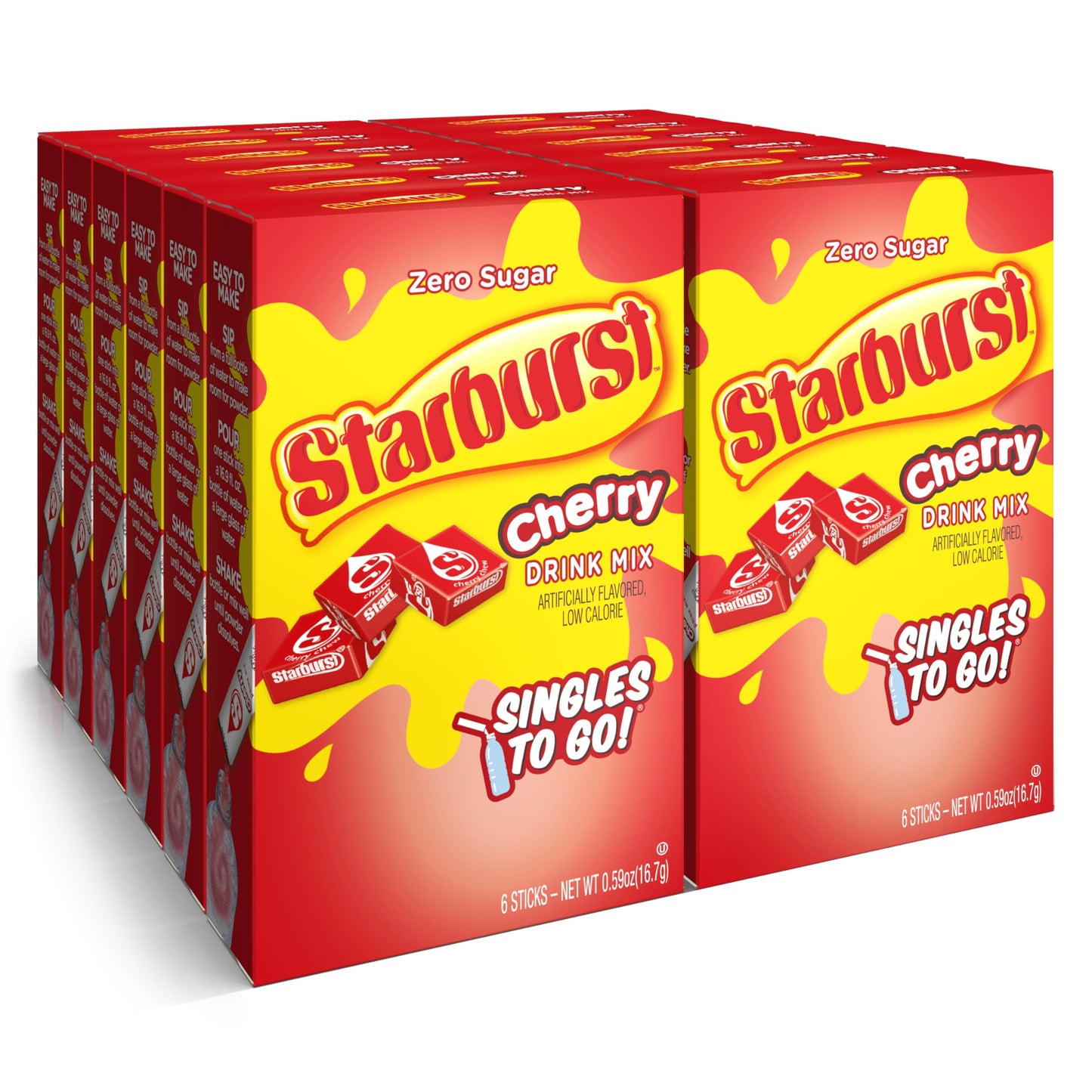 Starburst Singles To Go Powdered Drink Mix & Just Add Water -12 Boxes With 6 Packets Each 72 Total Servings (Sugar Free), Cherry