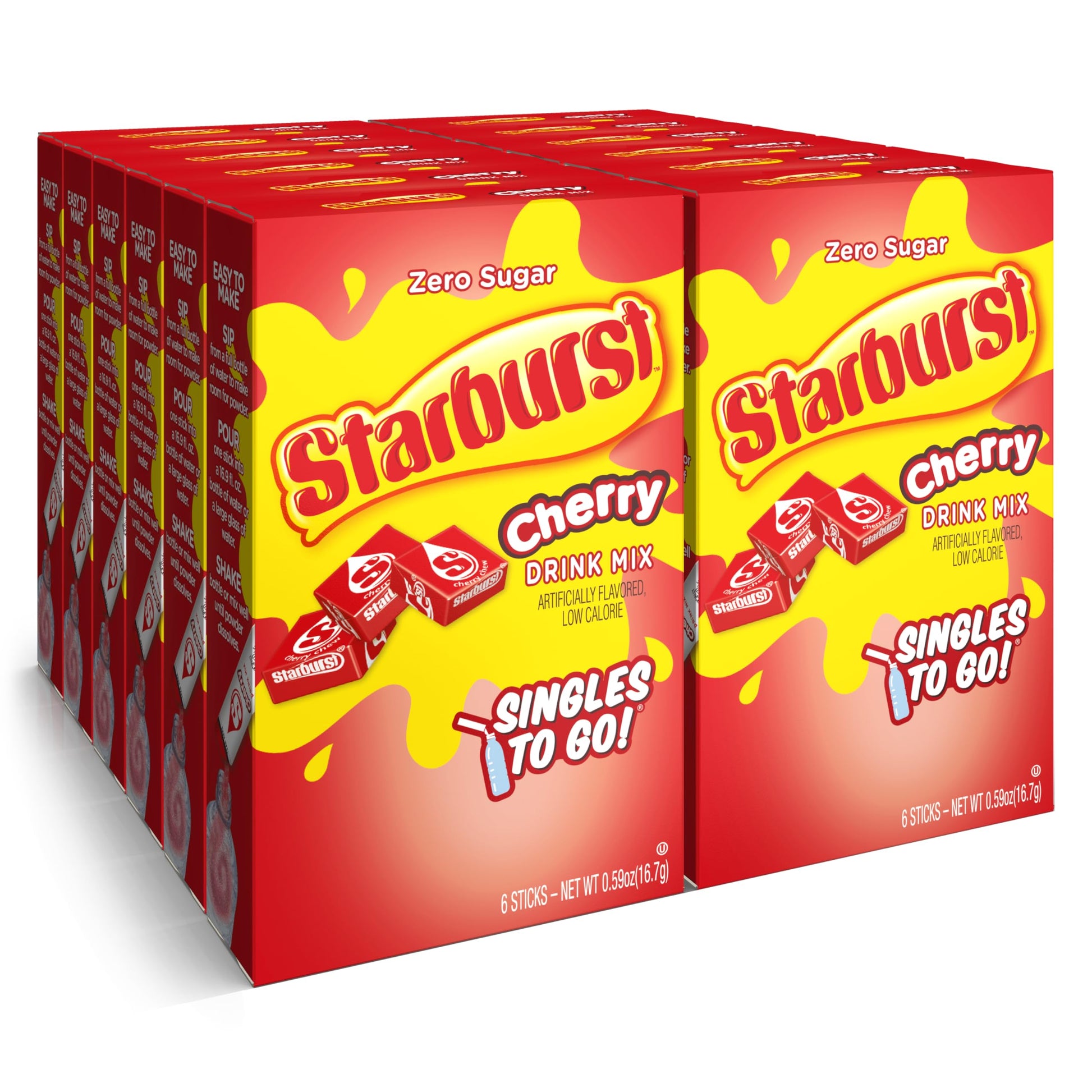 Starburst Singles To Go Powdered Drink Mix & Just Add Water -12 Boxes With 6 Packets Each 72 Total Servings (Sugar Free), Cherry