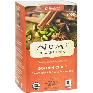 Numi Organic Golden Chai Black Tea - 18 bags per pack - 6 packs per case.6