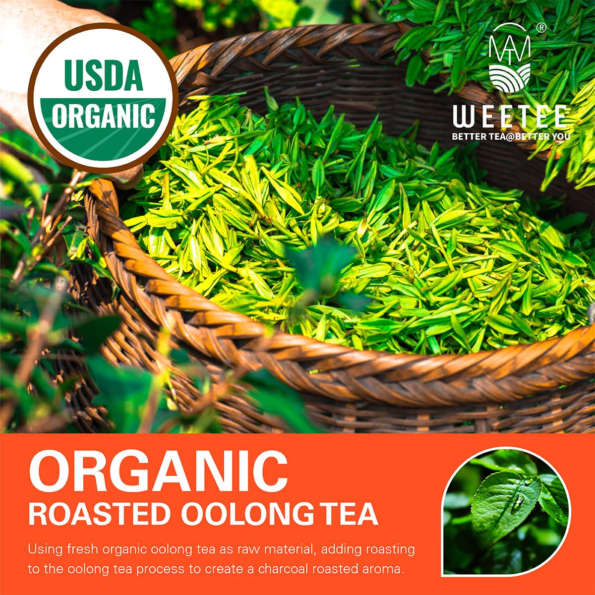Wt Weetee Organic Roasted Oolong Tea Bags, Organic Black Oolong Tea 100 Count, Charcoal-Roasted Aroma, Smooth & Refreshing, Good For Meal Accompaniment