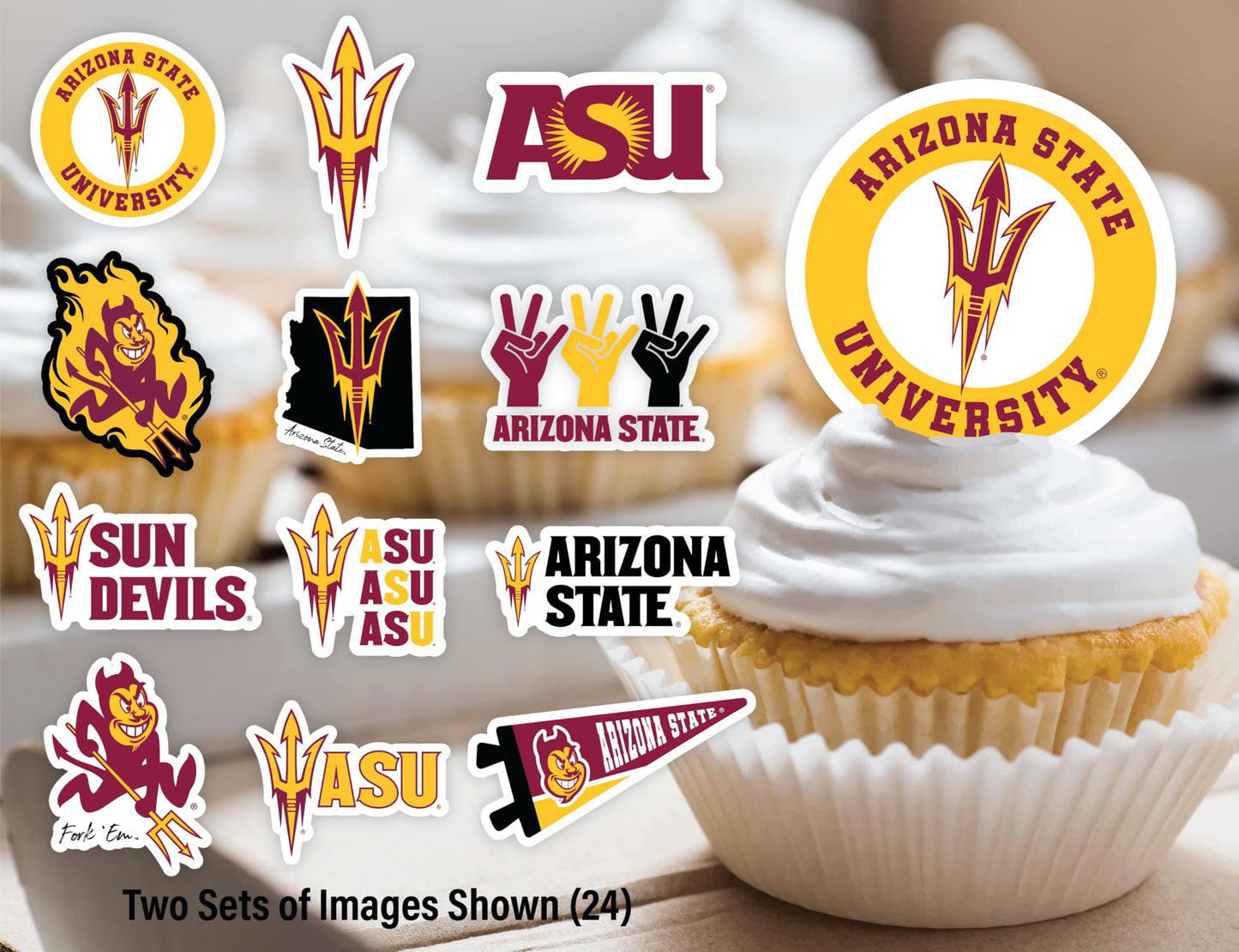 Arizona State Cupcake Toppers (24 Pcs) Arizona State Party Supplies For Football, Birthday Gift, Graduation Party Decorations (A