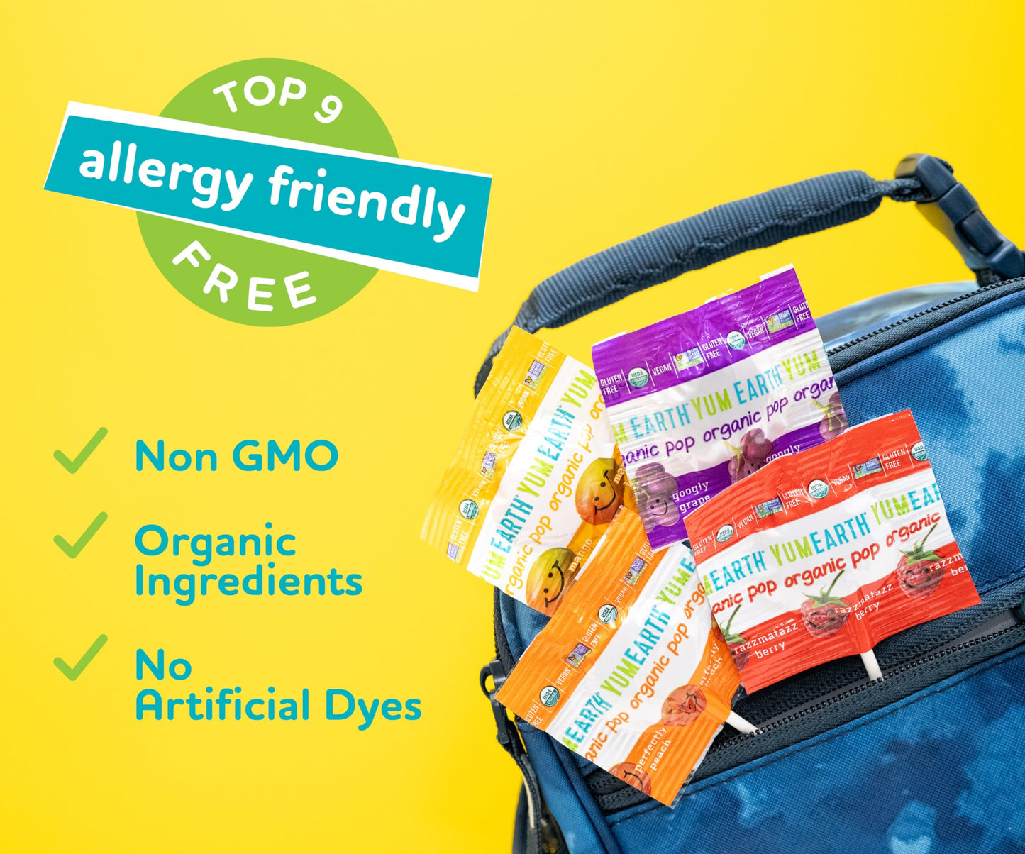 Yumearth Organic Pops Variety Pack, 50 Fruit Flavored Favorites Lollipops, Allergy Friendly, Gluten Free, Non-Gmo, Vegan, No Art