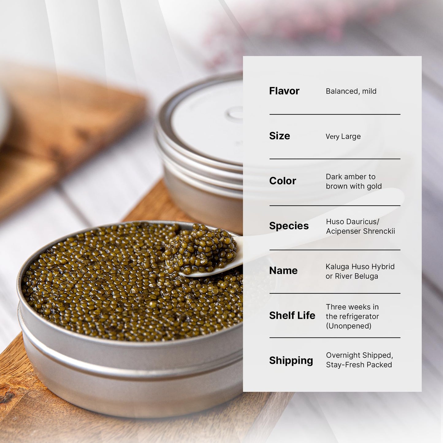 OM Caviar Kaluga Hybrid Caviar 500g - Sustainable River Beluga Alternative - enhanced Large Grain - Rich Buttery Flavor - Farm-Raised Caviar Kaluga  Vacuum-Sealed Fresh