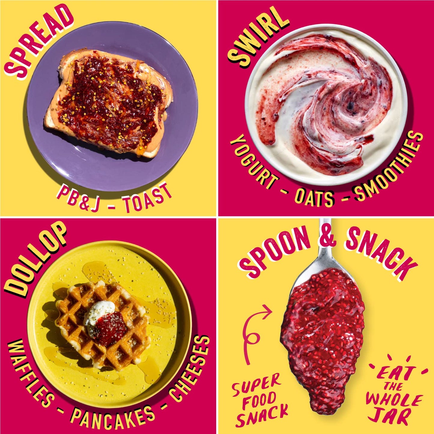 Chia Smash Jam, Variety Adventure 4-Pack | No Sugar Added, Naturally Sweet Jelly | Keto Friendly, Low Calorie, Low Carb | Non GM