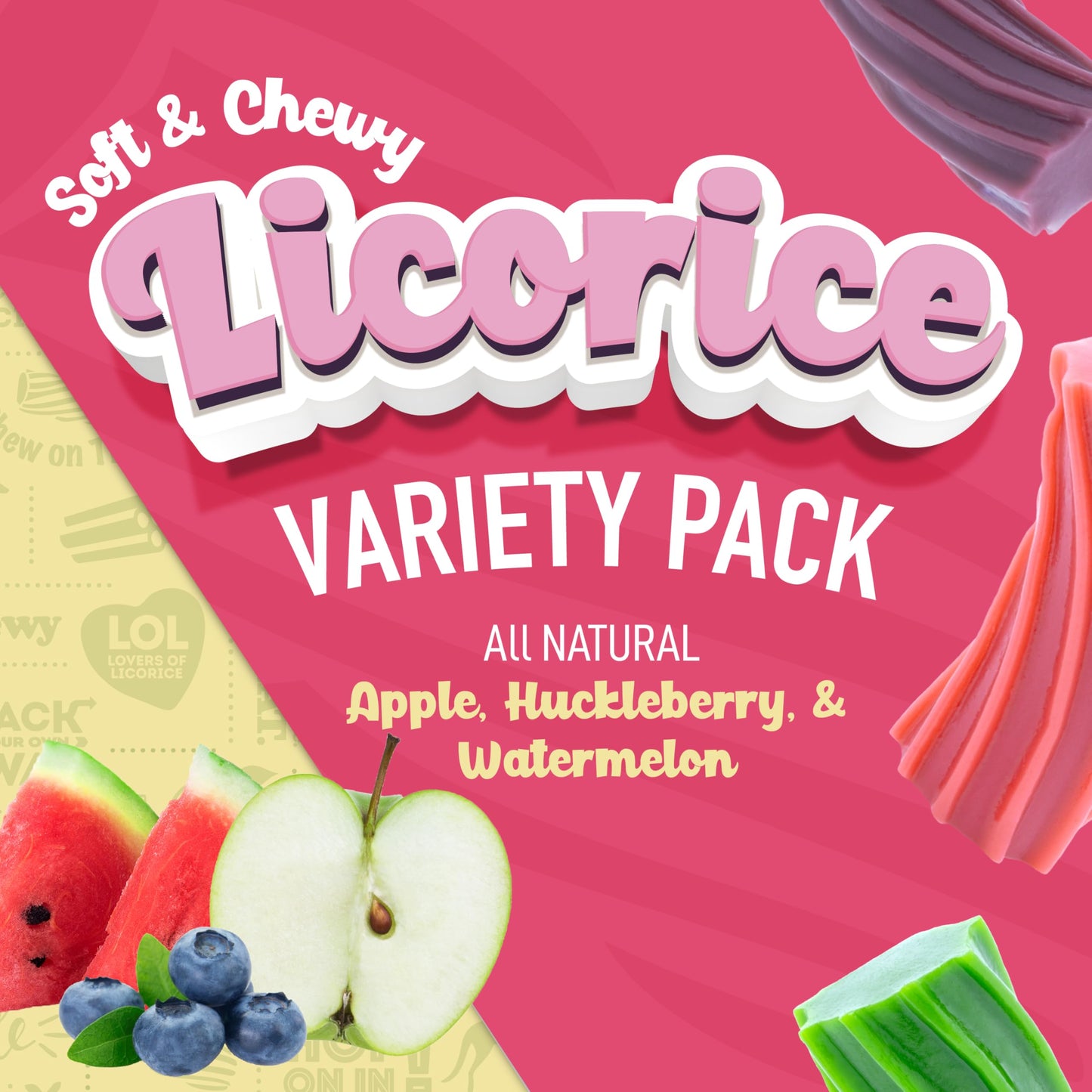 Wiley Wallaby Licorice 10 Ounce Variety Pack - Huckleberry, Apple & Watermelon Classic Gourmet Australian Style Soft & Chewy Lic