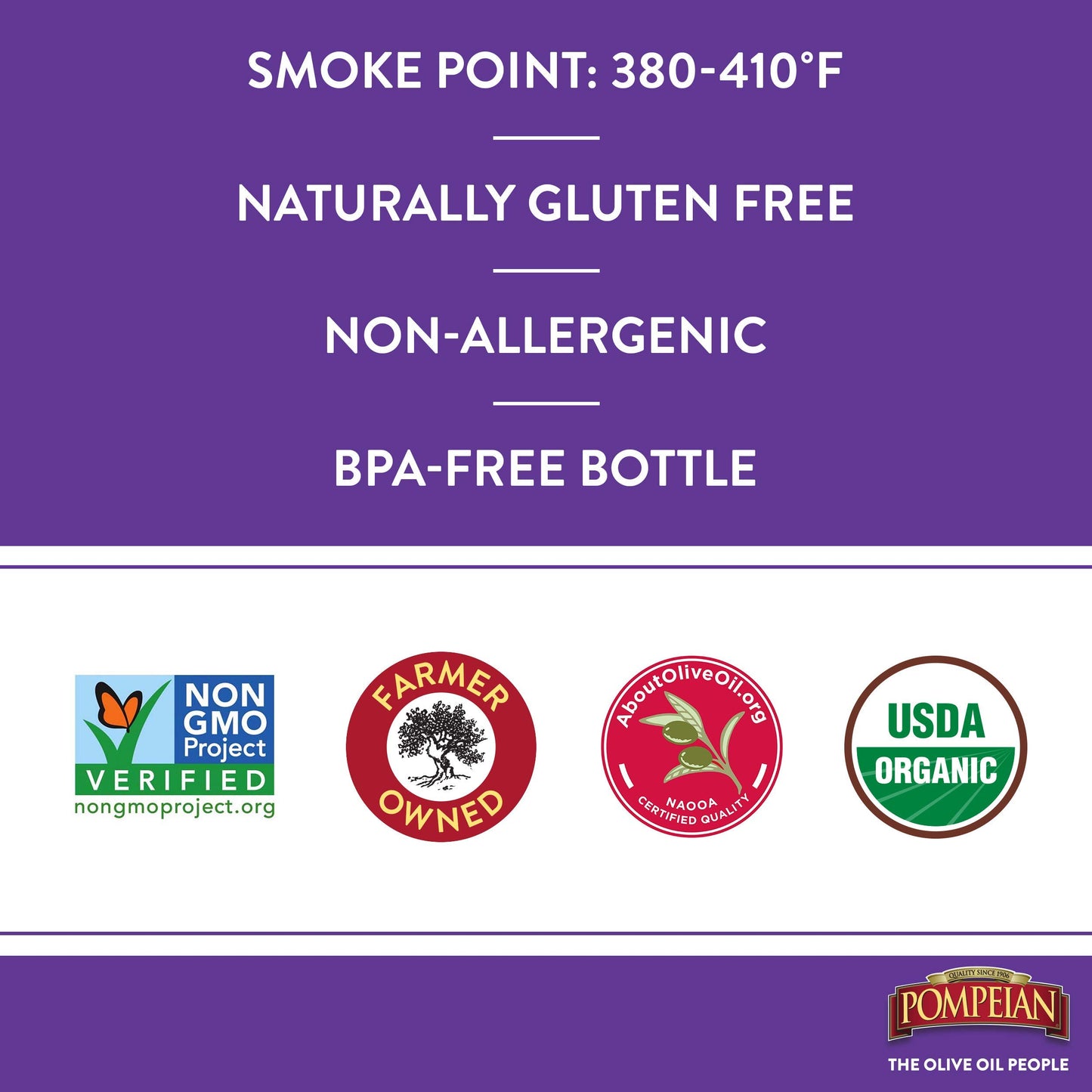Pompeian USDA Organic Smooth Extra Virgin Olive Oil, First Cold Pressed, Smooth, Delicate Flavor, Perfect for Saut  ing & Stir-F