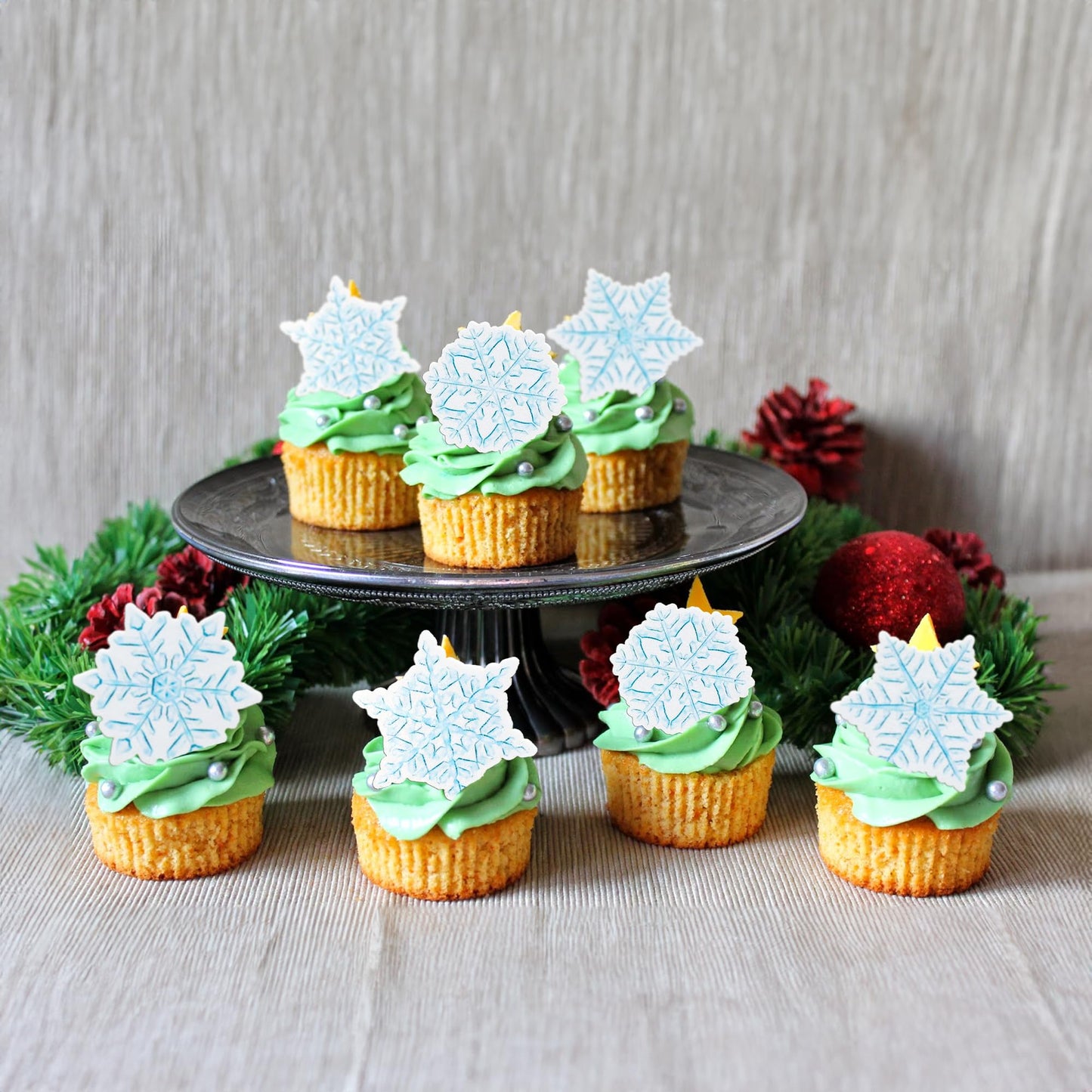 Gyufise 60Pcs Edible Snowflake Cupcake Toppers And Cake Decorations - Wafer Paper Sprinkles For Christmas Winter Holiday Theme P