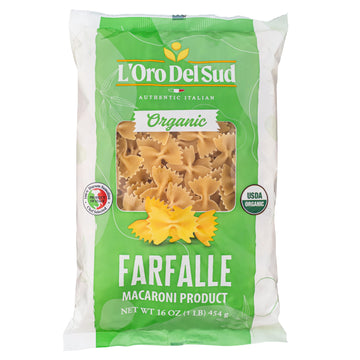 Organic Farfalle Pasta, (16 oz x 20 Pack), Italian Pasta, Durum Wheat Premium Quality, Product of Italy, L'Oro del Sud