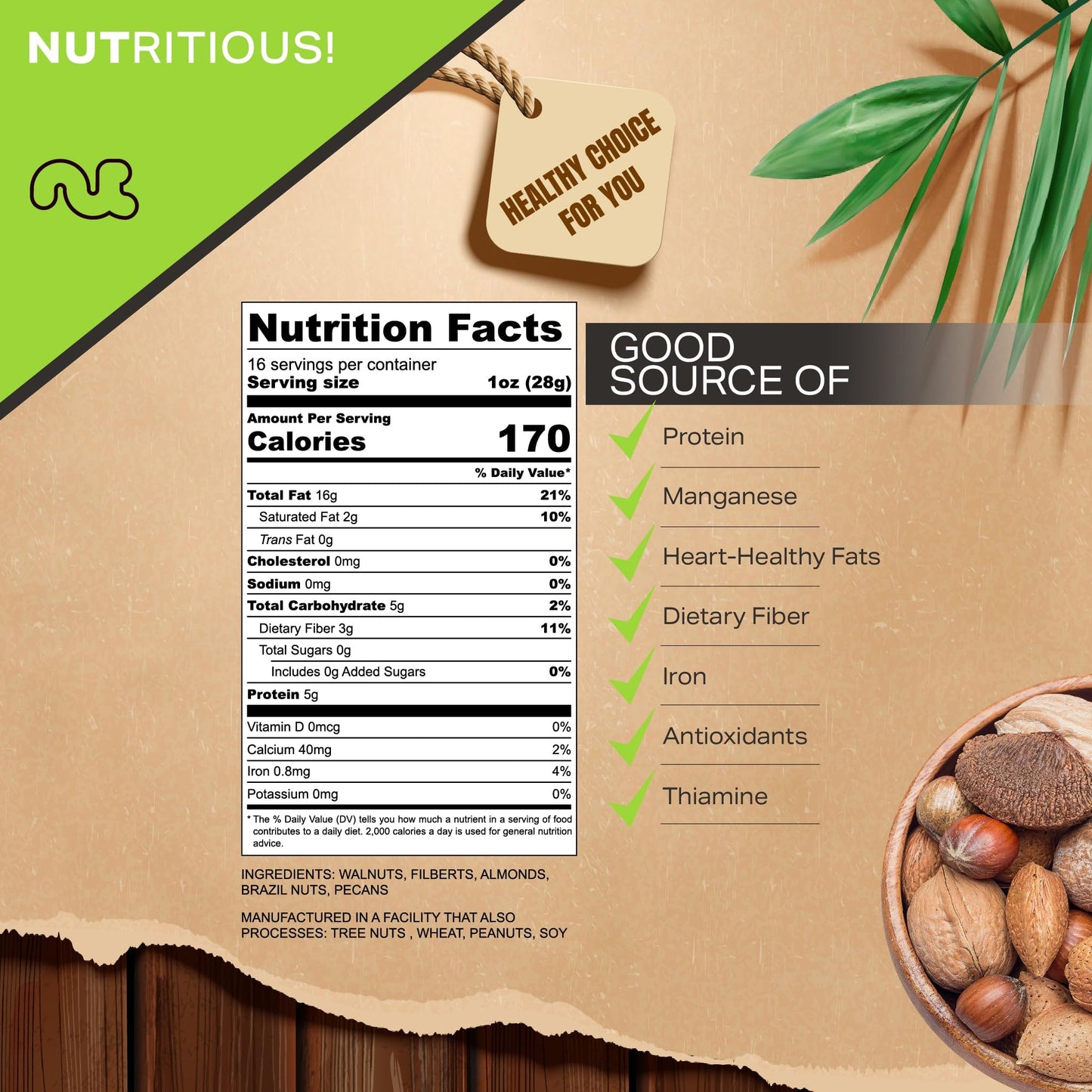 Nut Cravings Mixed Nuts in Shell - Brazil, Walnuts, Filberts, Almonds, Pecans, 16oz Resealable Bag, Healthy Snack