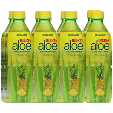 Iberia Aloe Vera Juice Drink with Pure Aloe Pulp, Pineapple, 16.9 Fl Oz (Pack of 8)