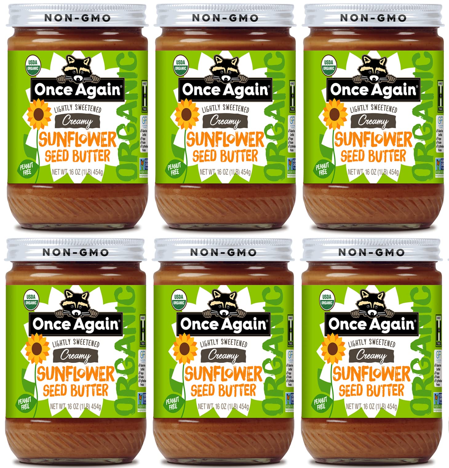 Once Again Organic Creamy Sunflower Butter, 16oz - Lightly Salted & Sweetened - Peanut Free, USDA Organic, Gluten Free Certified