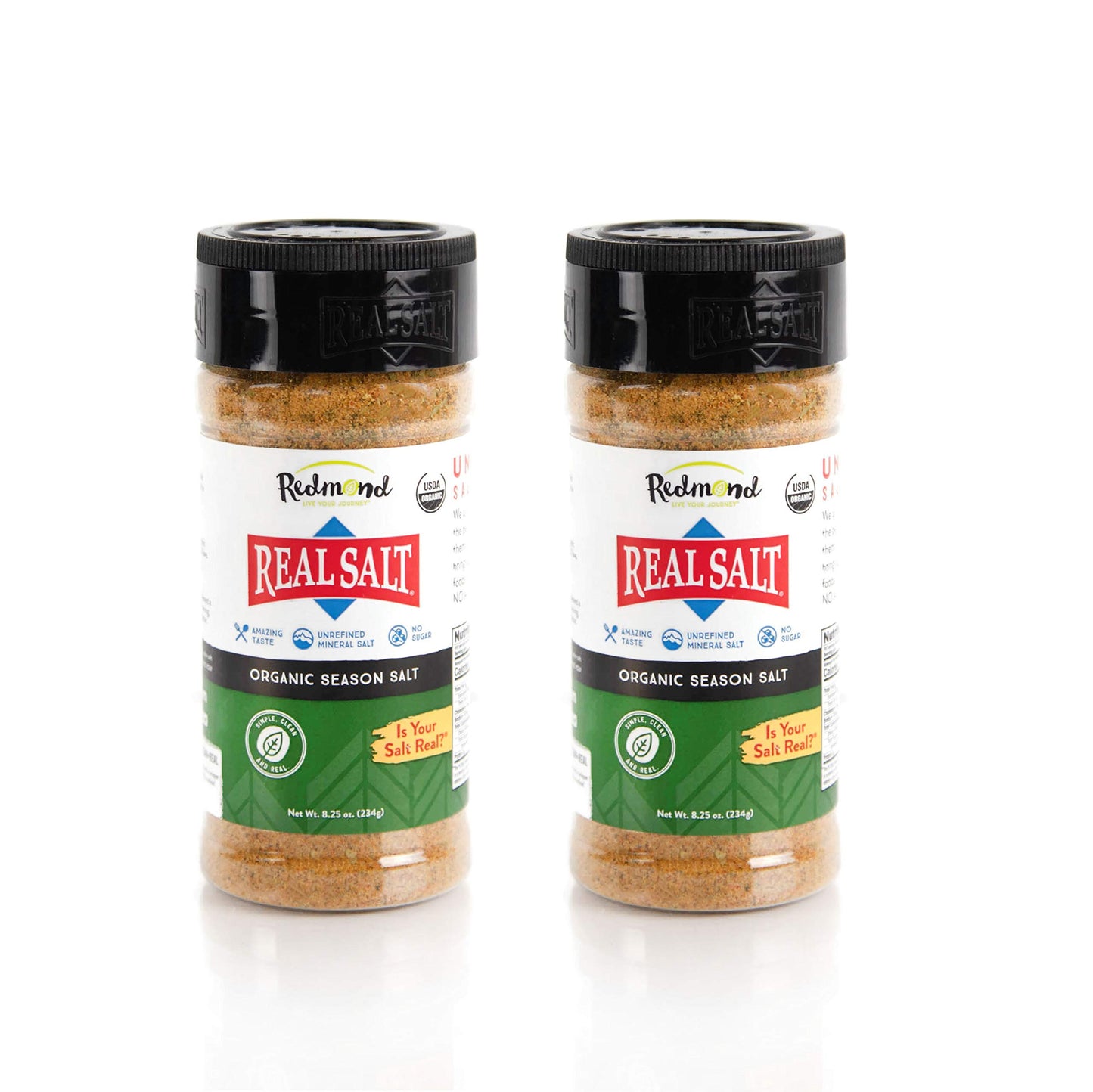 Redmond Real Sea Salt - Natural Unrefined Gluten Free, Seasoning 8.25 Ounce Shaker (2 Pack)