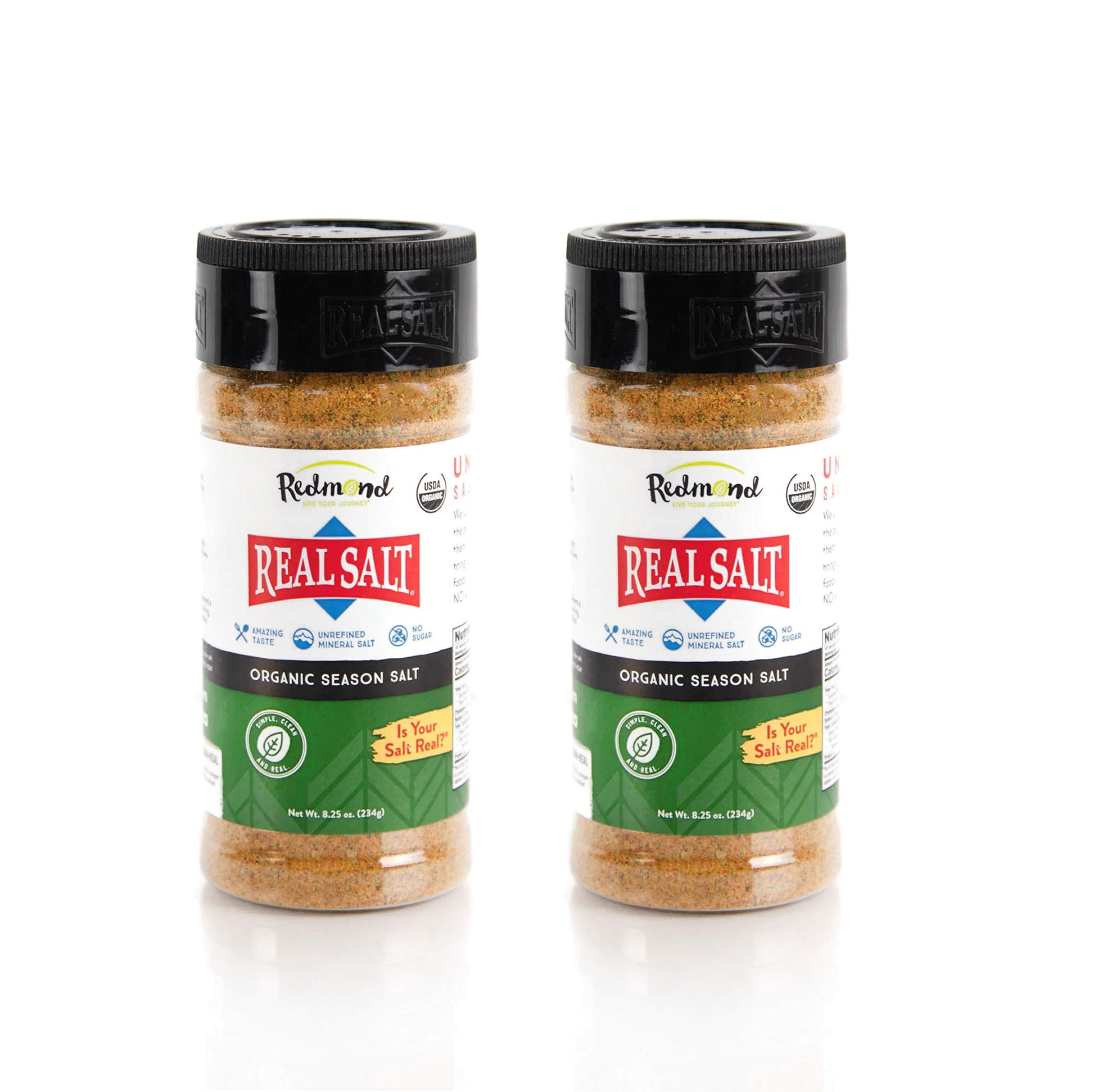 Redmond Real Sea Salt - Natural Unrefined Gluten Free, Seasoning 8.25 Ounce Shaker (2 Pack)