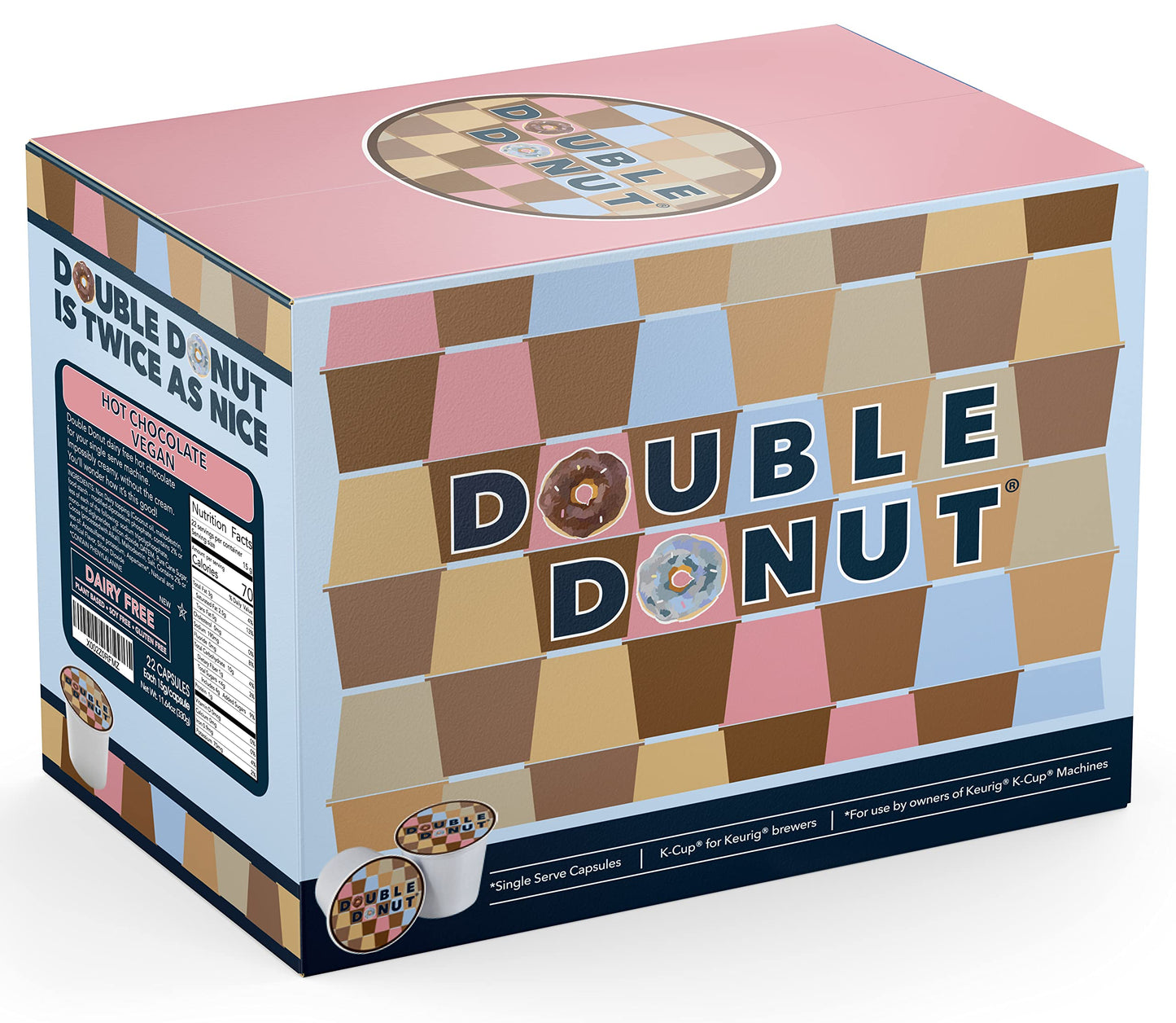 Double Donut Dairy Free Hot Chocolate Pods, Vegan Keurig Cups, 22 Count