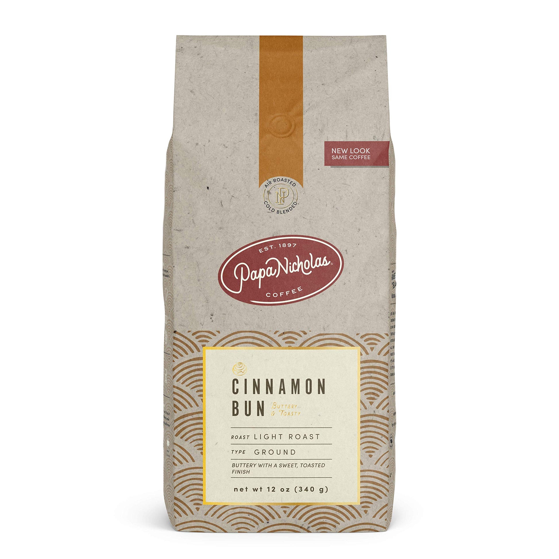 Papanicholas Coffee Ground Coffee, Cinnamon Bun Flavor, 12 Ounce