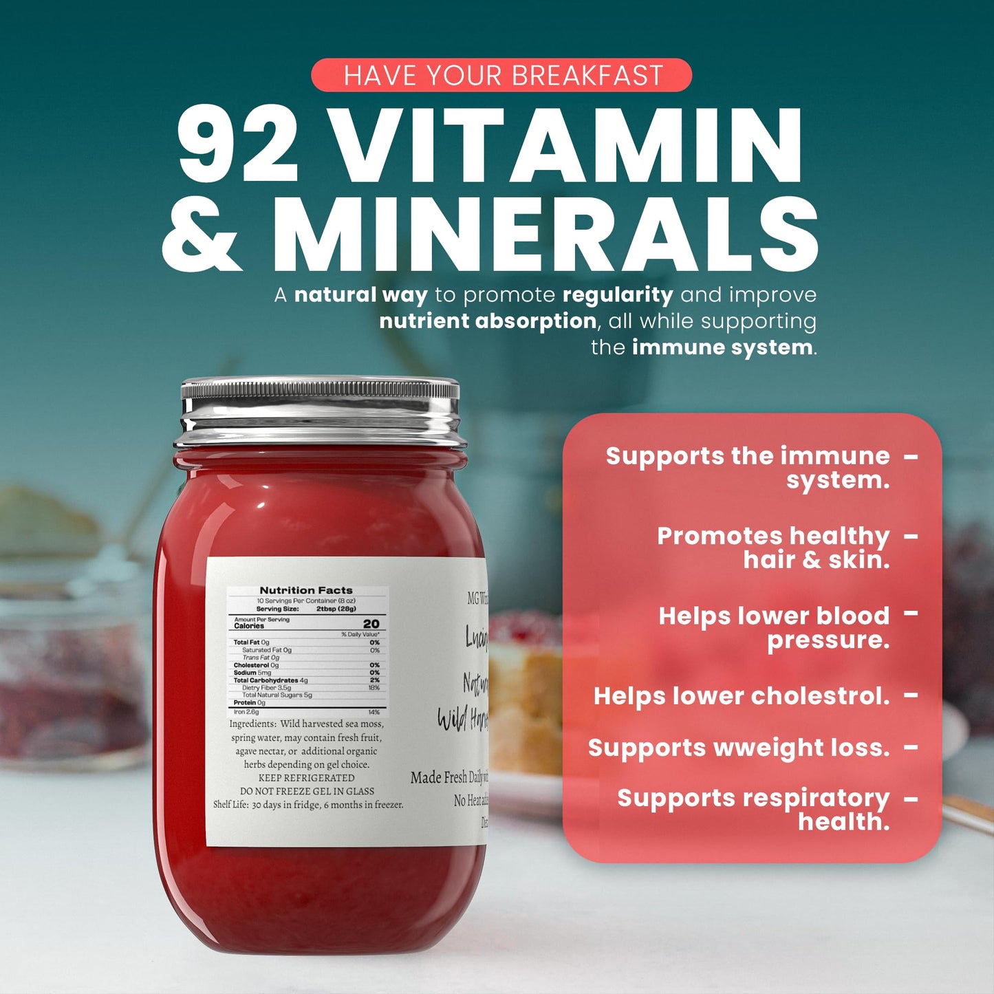 Strawberry Banana Organic Fresh Fruit Infused Certified Wild Harvested Irish Sea Moss Gel | Immune And Digestive Support | Vitam