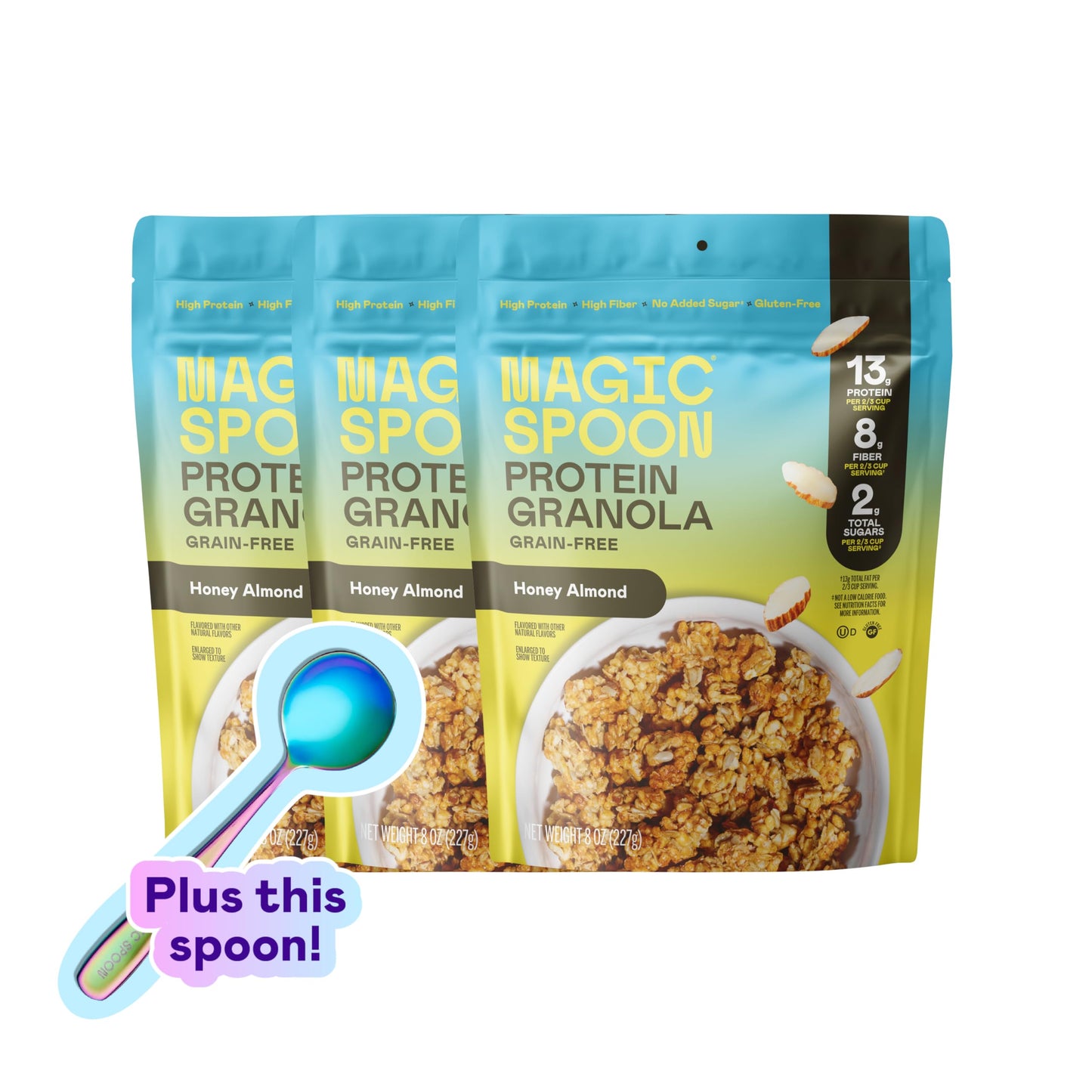 Magic Spoon Protein Granola - High Protein, Keto Friendly, Low Sugar, Honey Almond, 3 Bags (1 Count)
