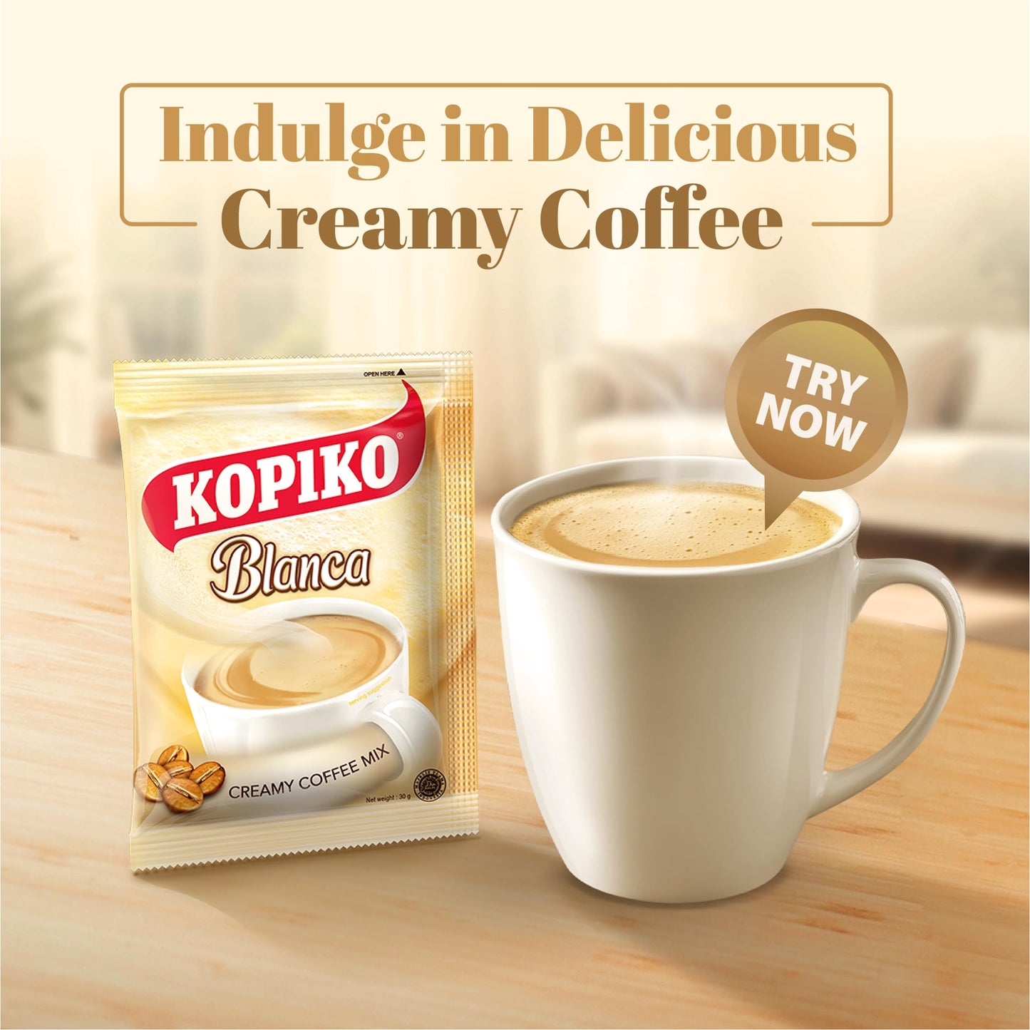 Kopiko Blanca Instant Coffee Mix - Authentic Indonesian Volcanic Coffee - 30 Ounce Pack of 30 Sticks - Delicious and Creamy