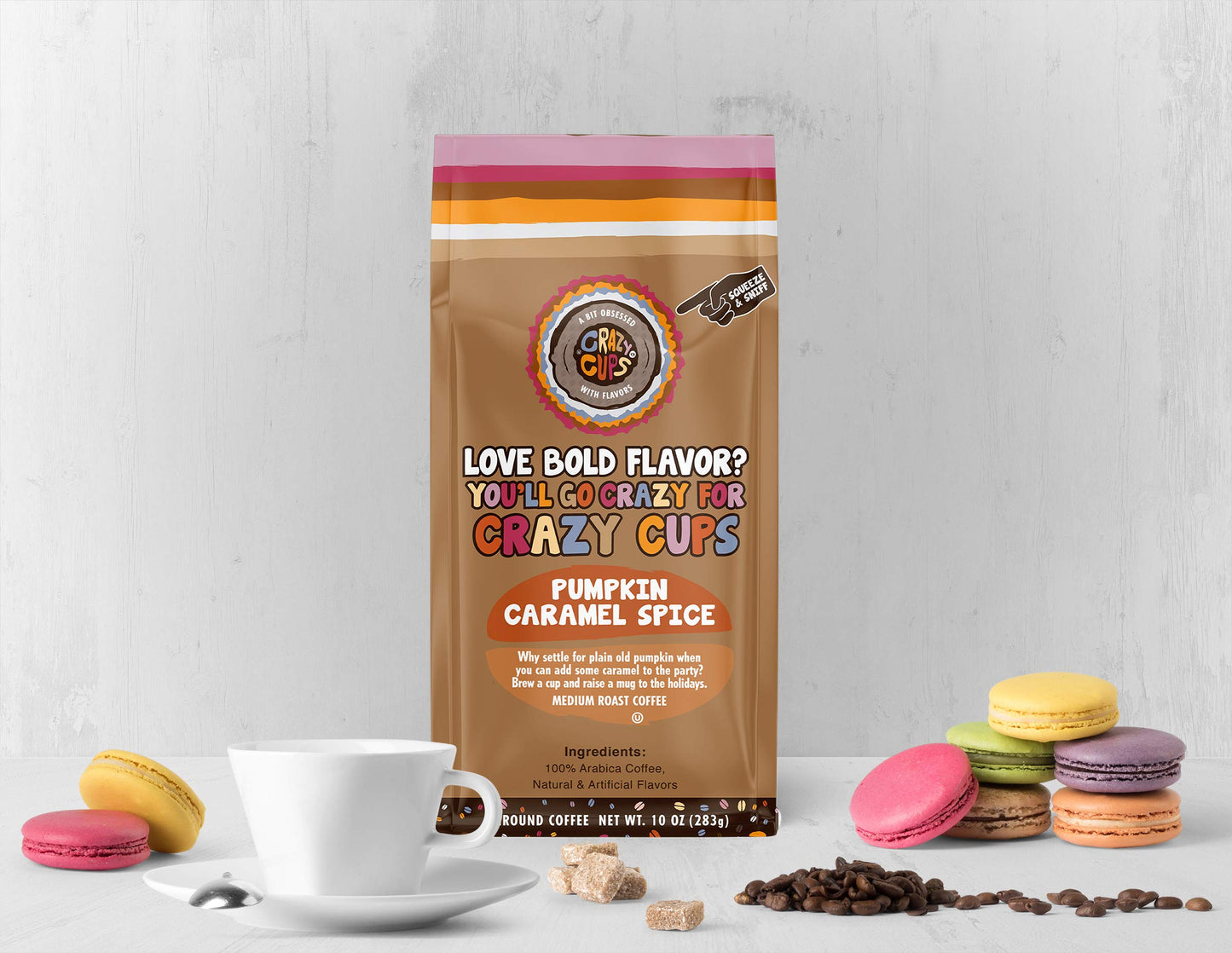 Crazy Cups Flavored Ground Coffee, Pumpkin Caramel Spice Coffee, In 10 Oz Bags, For Brewing Flavored Hot Or Iced Pumpkin Spice Coffee, 3 Pack
