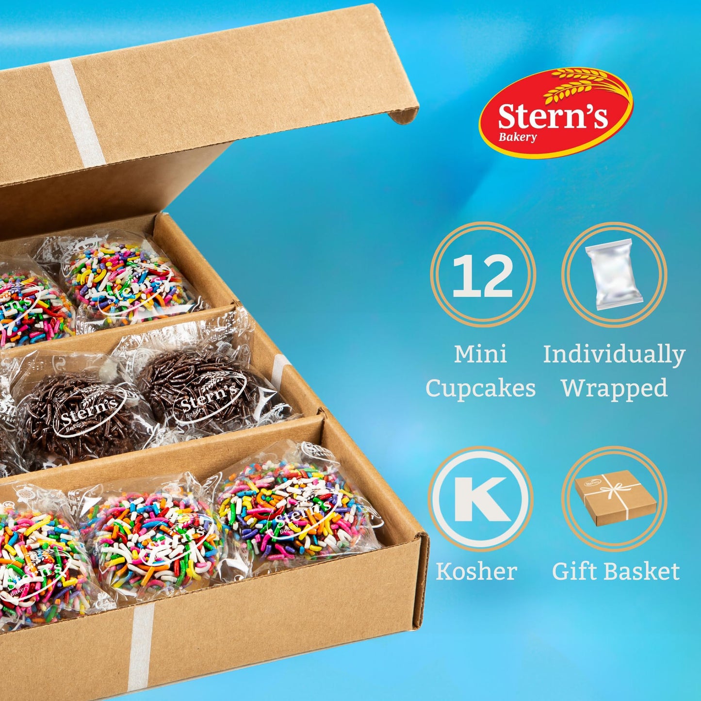 Gourmet Cookie Gift Box | 12 Individually Wrapped Sprinkle Cupcakes | Valentine Cookie Basket | Christmas, New Years & Birthdays