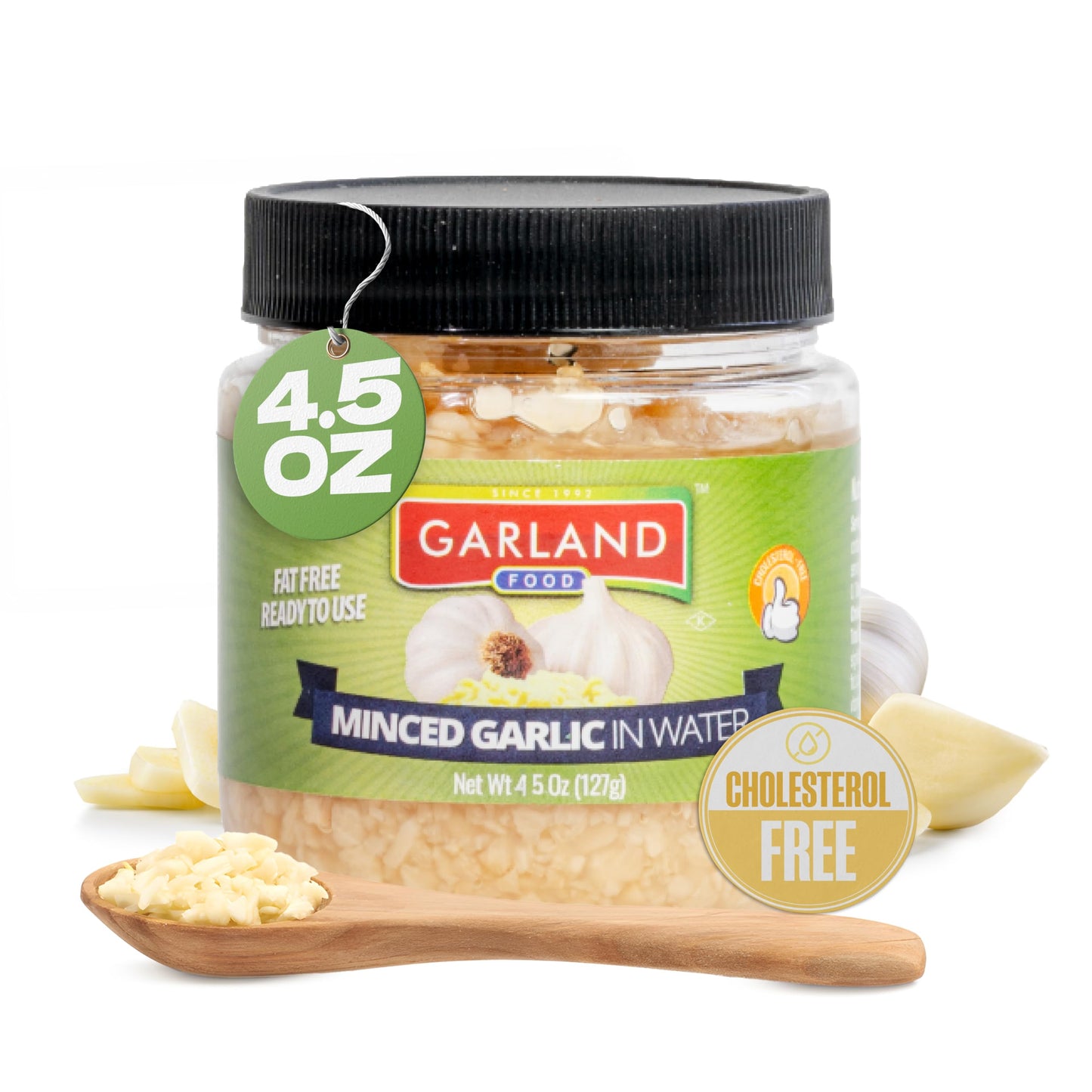 Garland Food Minced Garlic in Water 4.5 oz - Made in the USA - Minced Garlic in Jar for Fresh Flavor, Time-Saving Prep, and Vers