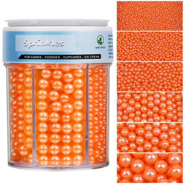Sprinkles for Cake Decorating, 11Oz 6 Sizes Orange Pearl Sprinkles for Cake Cupcake Ice Cream Donuts Cookie Baking Toppings