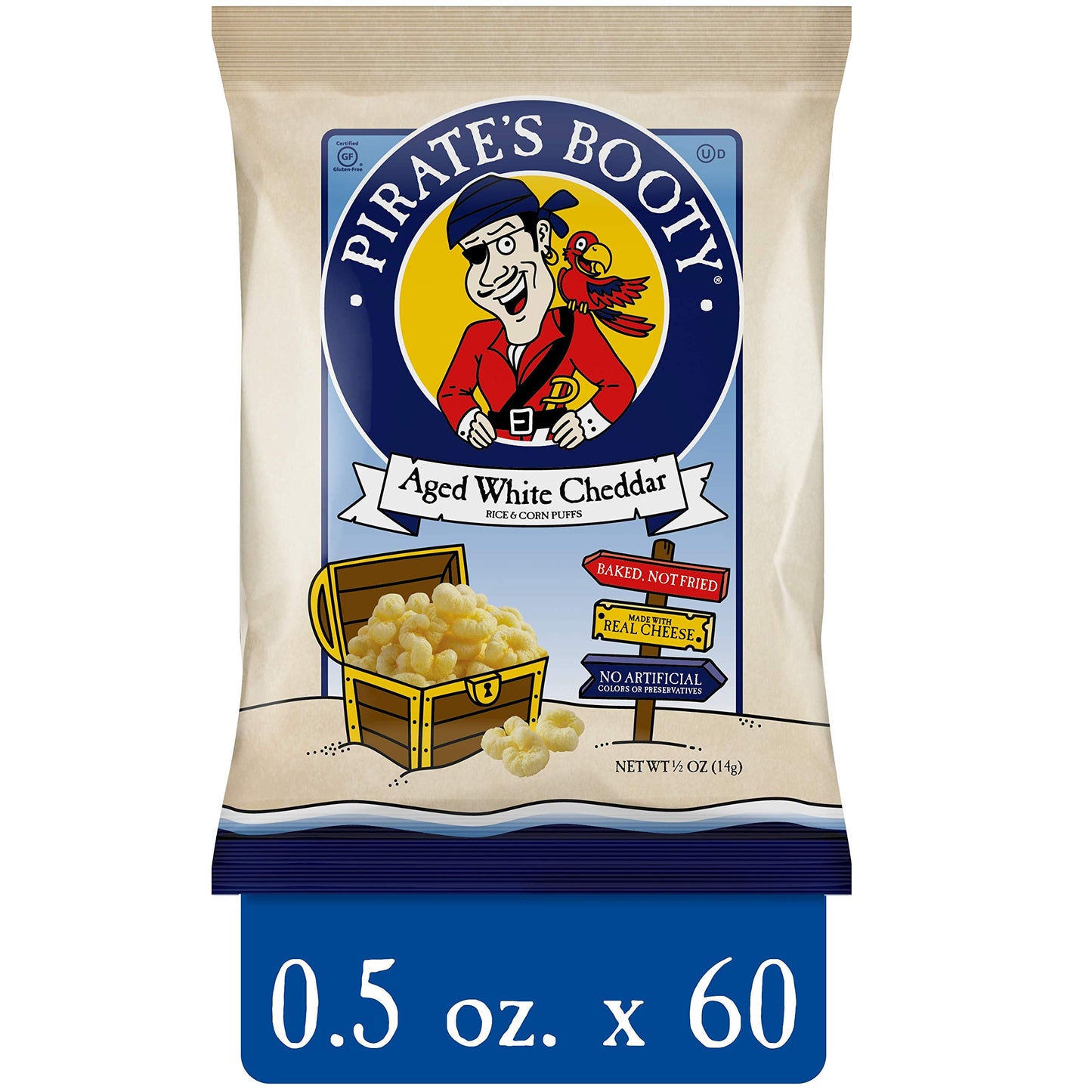 Pirate'S Booty Aged White Cheddar Cheese Puffs, 60Ct, 0.5Oz Individual Snack Size Bags, Gluten Free, Healthy Kids Snacks, 100 Ca