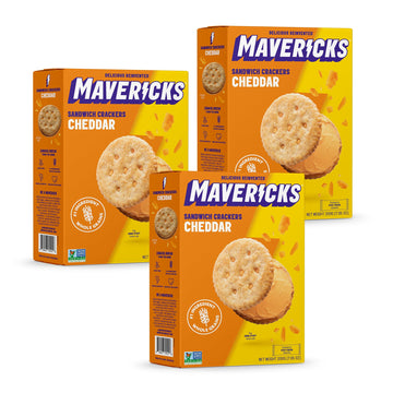 Mavericks Sandwich Crackers Cheddar - Cheese Filled Whole Grain Sandwich Cracker Snack Packs, Non-GMO - 7 oz Box (3 Pack)