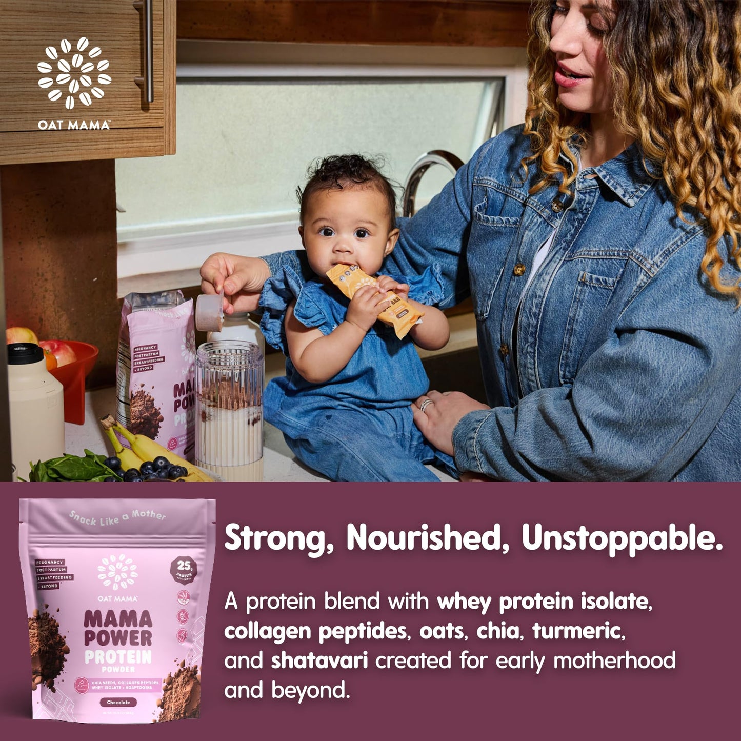 OAT MAMA Chocolate Mama Power Protein Powder for New Moms - Delicious, Natural Protein Powder with Lactation Support for Pregnan