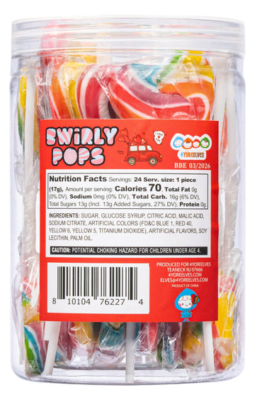 24 Heart Rainbow Lollipops Individually Wrapped, Bursting With Fruity Flavor, Great Swirl Lollipops For Kids Birthday Parties, V