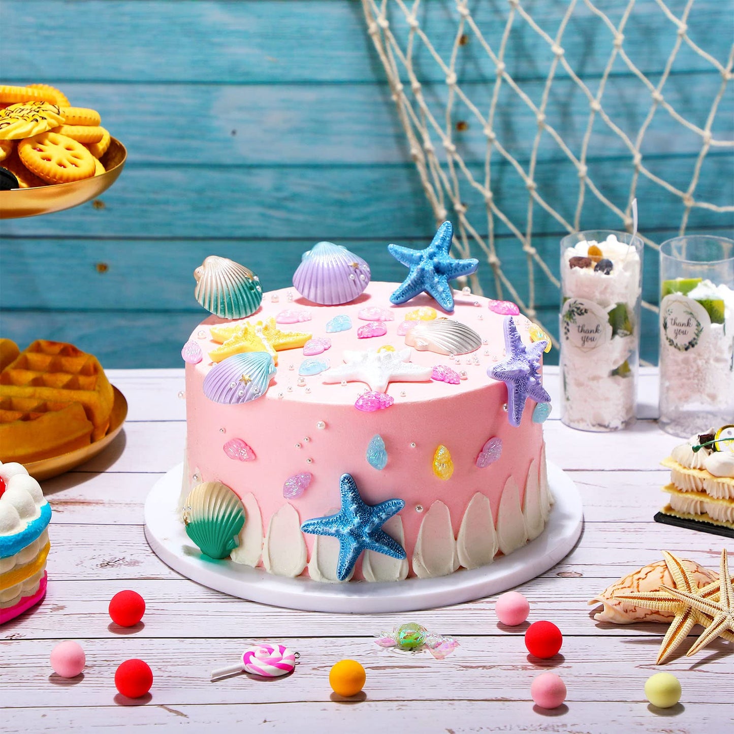 30 Pieces Seashells Starfish Conch Cake Topper Mermaid Cake Decorations Seashells Starfish For Beach Theme Party Sea Creatures D