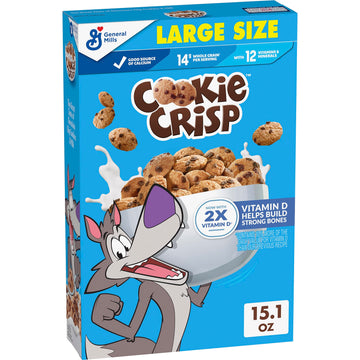 Cookie Crisp Breakfast Cereal, Chocolate Chip Cookie Taste, Made With Whole Grain, Large Size, 15.1 Oz