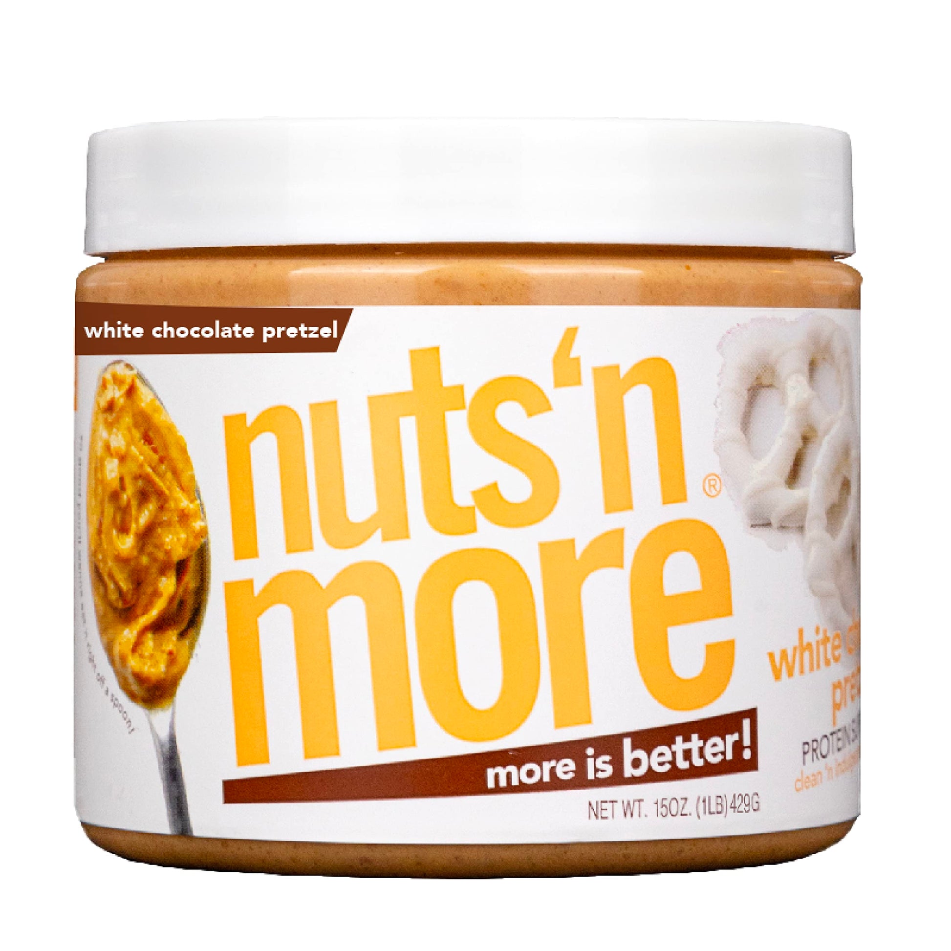 Nuts N More White Chocolate Pretzel Peanut Butter Spread, Added Protein All Natural Snack, Low Carb, Low Sugar, Non-Gmo, High Pr