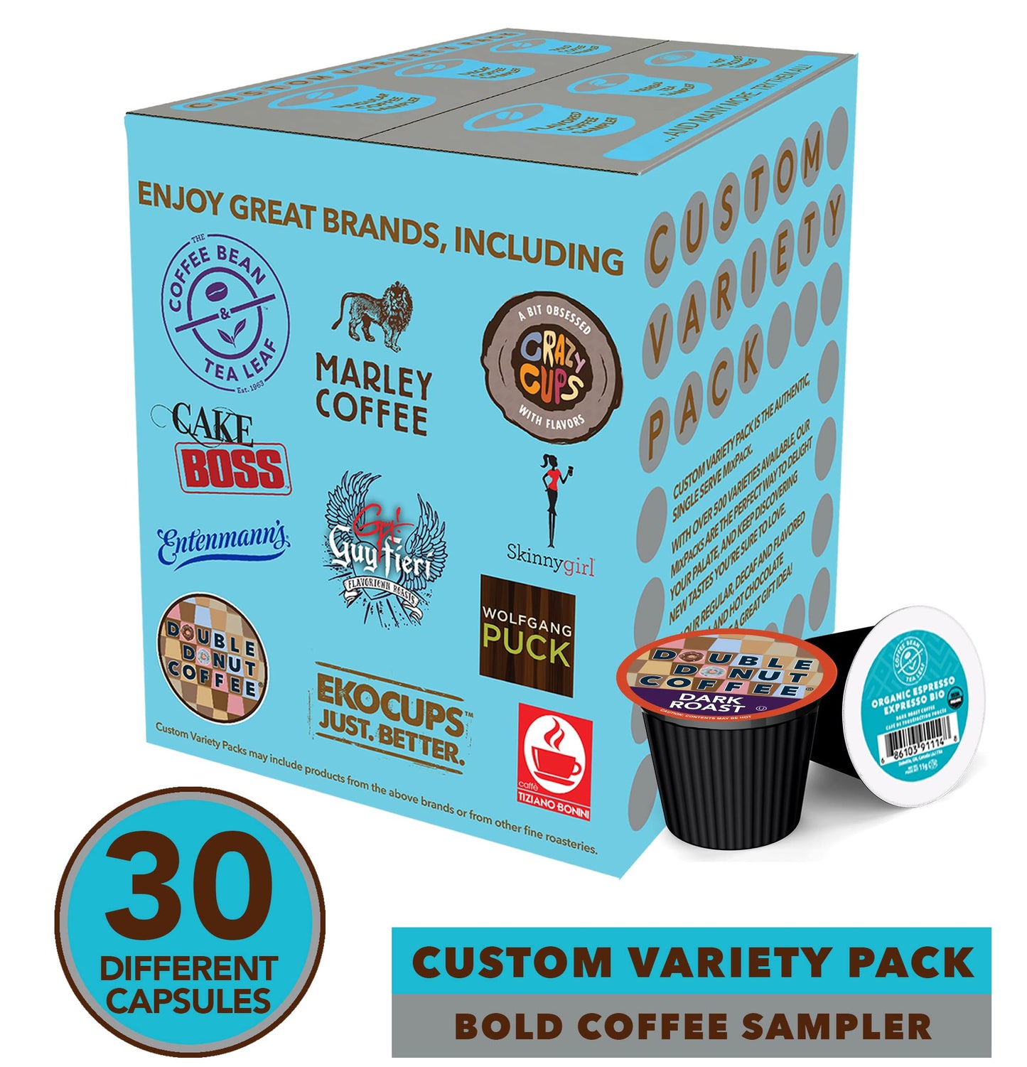 Crazy Cups Custom Variety Pack Coffee Pods, Dark Roast, 30 Count, Single Serve for Keurig K-Cup Machines