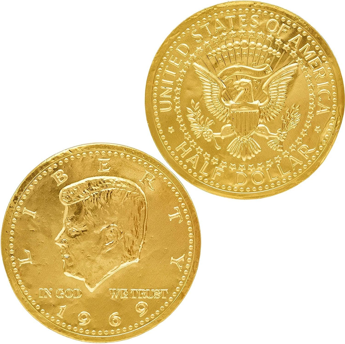 Large Solid Premium Milk Chocolate Coins, Kennedy Half Dollar Wrapped In Gleaming Gold Foil, 260 Pieces Made In Europe Coins