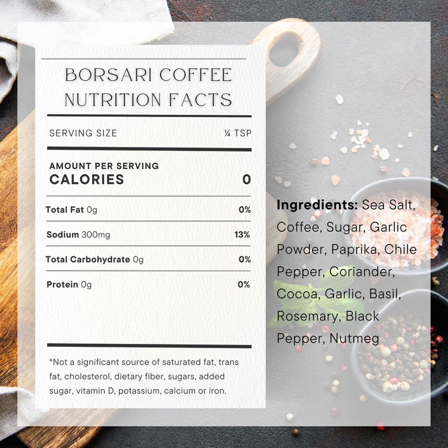Borsari Coffee Seasoning Rub - Gourmet Seasoning Rub with Coffee and Cocoa - Gluten Free All Natural Multi-Purpose Seasoning For