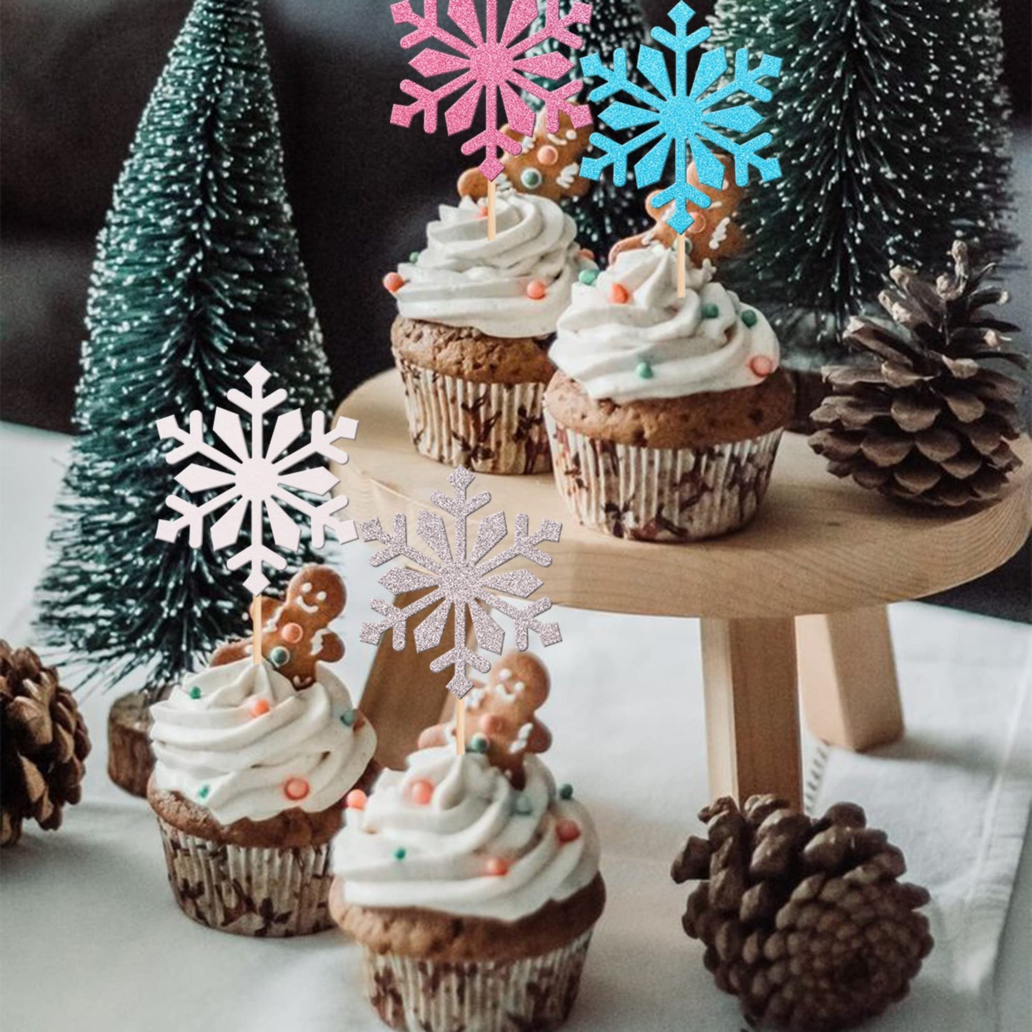 36 PCS Snowflake Cupcake Toppers Colorful Glitter Winter Frozen Theme Cupcake Picks for Winter Wonderland Snowflake Theme Baby S