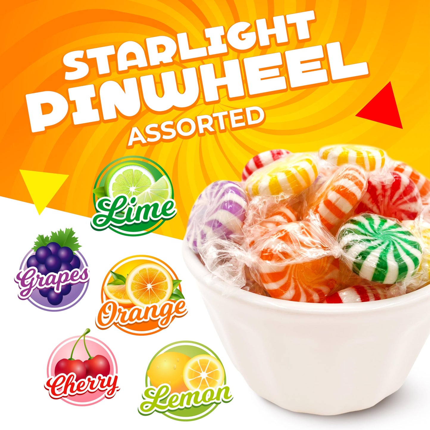 Pinwheel Starlights Hard Candy | 1 Pound Bag - Approx. 75 Count | Assorted Fruit Flavors