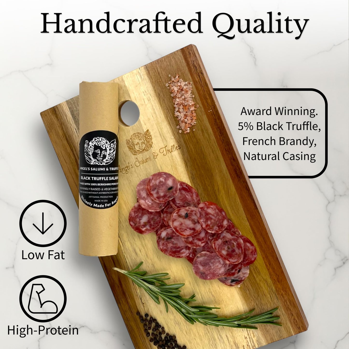 ANGELS SALUMI Black Truffle Salami – Gourmet Charcuterie – 6.5 oz – Humanely Raised Pork,    &  -Free