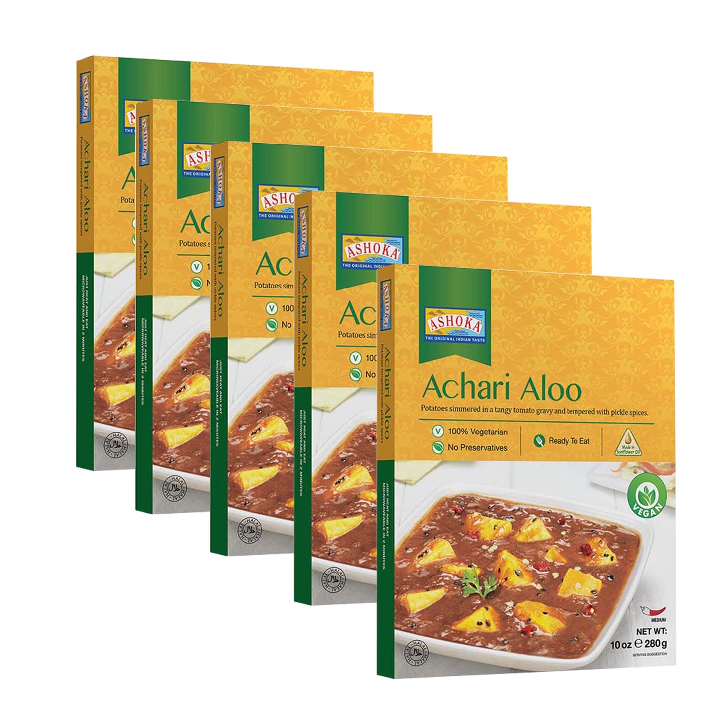 ASHOKA Heat & Eat Entrees, Plant-Based Pickled Cooked Potatoes, Gluten-Free, Microwave Ready, 10 Ounce (Pack of 10)